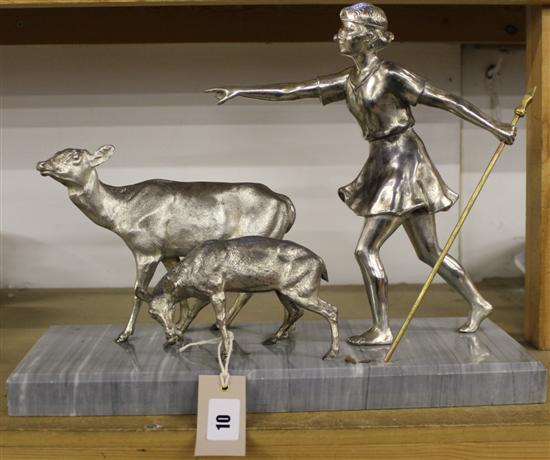 Marble & chromed Art Deco figural model goat herder
